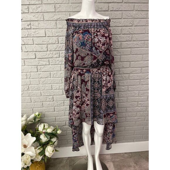 Fire Los Angeles Women Off Shoulder Long Sleeve Hi / Low Shift Dress Size M - Picture 1 of 11